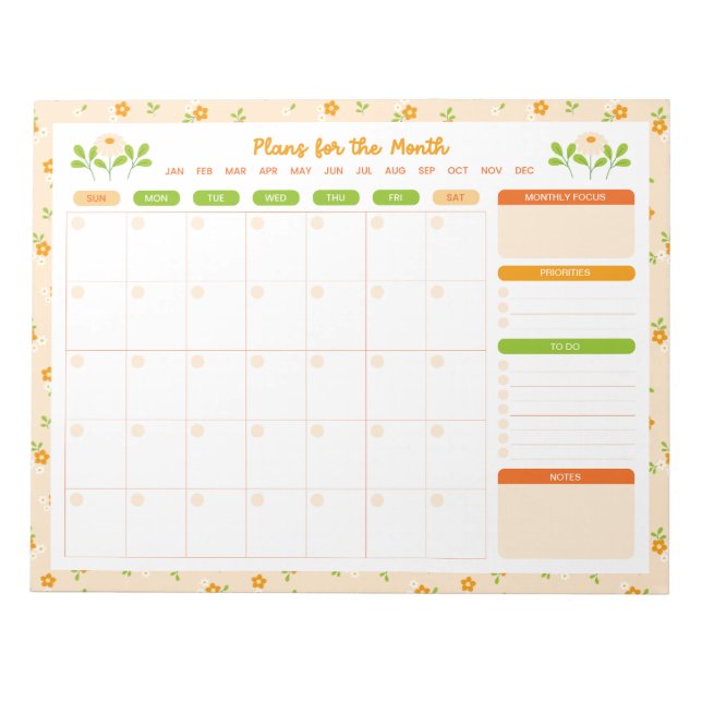 Bloc-note Spring Floral Bouquet Monthly Sunday Start Planner (Devant)