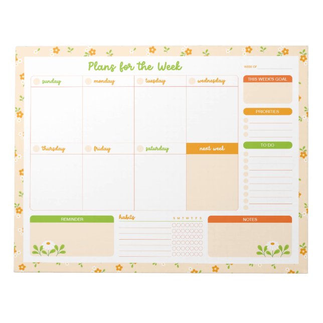 Bloc-note Spring Floral Bouquets Weekly Sunday Start Planner (Devant)