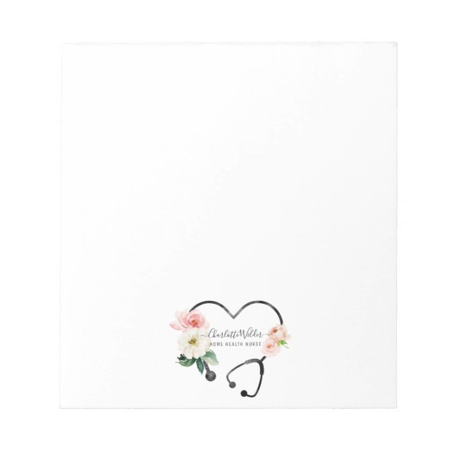 Bloc-note Stéthoscope floral pour infirmière à domicile (Devant)