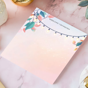 Bloc-note String Lights et Pastel Feuille Nom personnalisé
