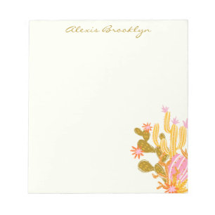 Bloc-note Style moderne rose vert cactus Nom personnalisé