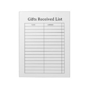 Bloc-note Suivi des Cadeaux Reçus