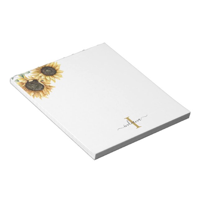 Bloc-note Sunflower Eucalyptus Floral Monogramme Nom de la f (Incliné)