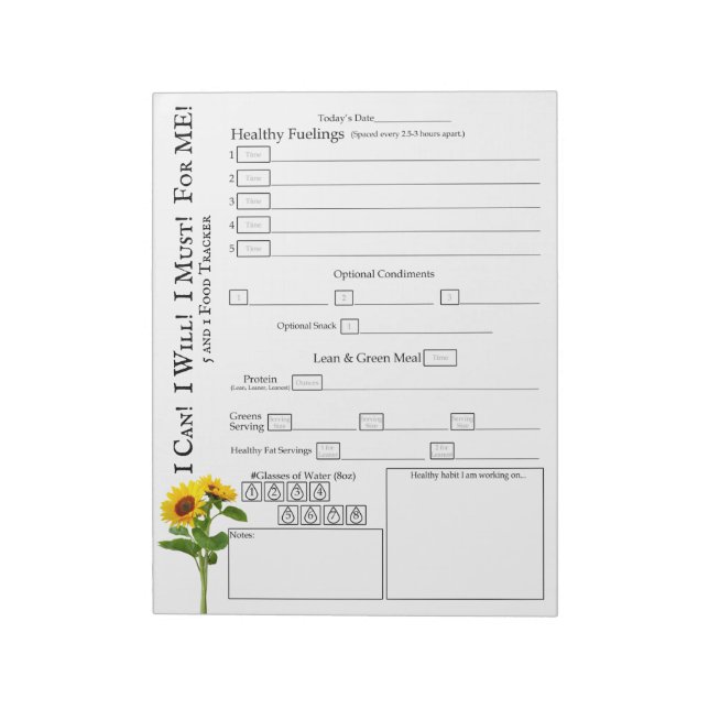 Bloc-note Sunflower For Me Daily Food Tracker (Tourné)