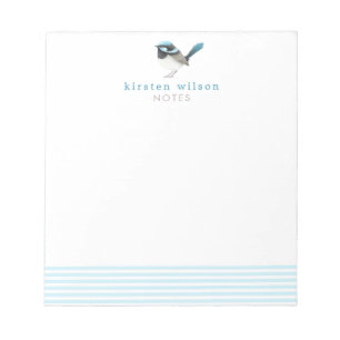 Bloc-note Superbe Fée Wren - Bleu mignon Oiseau Personnalisé