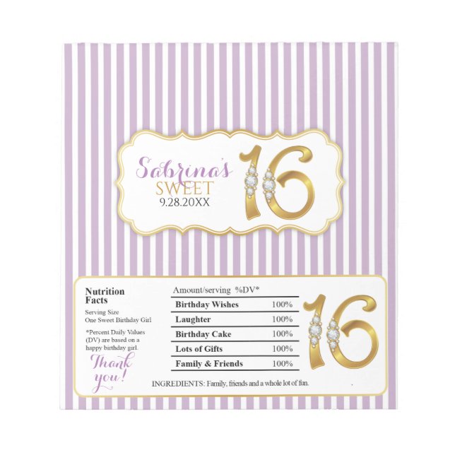 Bloc-note Sweet 16 Wrappers-Barres à Bonbons Chocolat-Gold N (Devant)