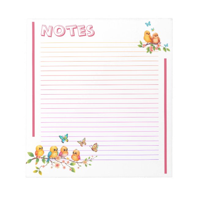 Bloc-note Sweet Chirpy Yellow Birds & Butterflies Lined (Devant)
