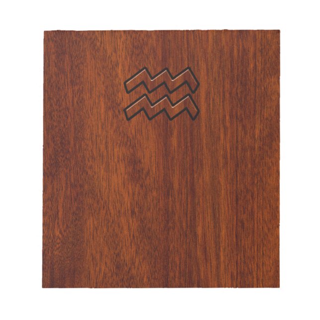 Bloc-note Symbole Aquarius Zodiac en acajou style bois (Devant)