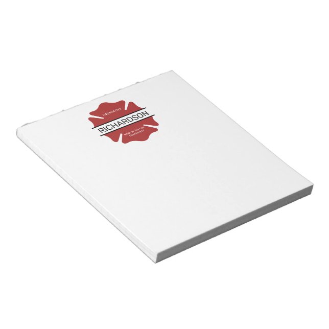 Bloc-note Symbole logo rouge du pompier personnalisé (Incliné)