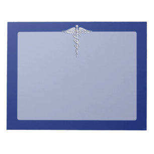 Bloc-note Symbole Médicale Chrome Argent sur bleu marine