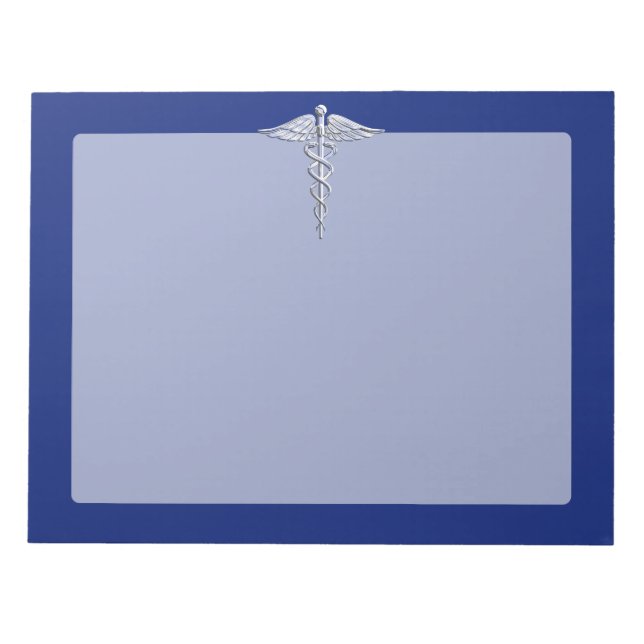 Bloc-note Symbole Médicale Chrome Argent sur bleu marine (Devant)