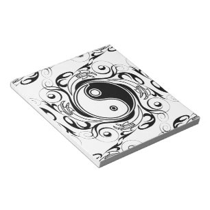 Bloc-note Symbole Yin & Yang style de tatouage noir et blanc