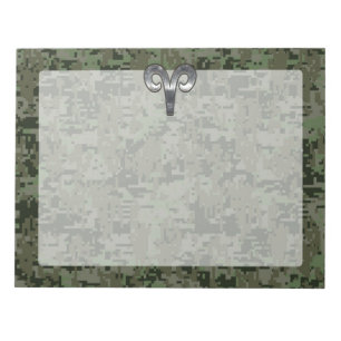 Bloc-note Symbole Zodiac Silver Aries Camo numérique vert