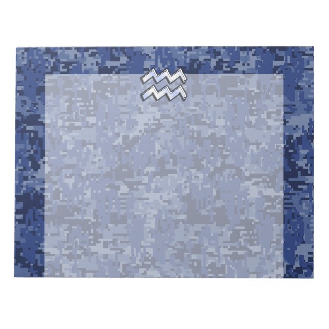 Bloc-note Symbole Zodiaque Aquarius sur camo numérique bleu  (Devant)