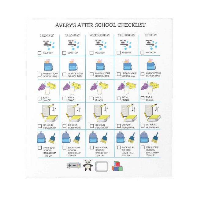 Bloc-note Tableau de Récompense Corvées Après l'école Devoir (Devant)