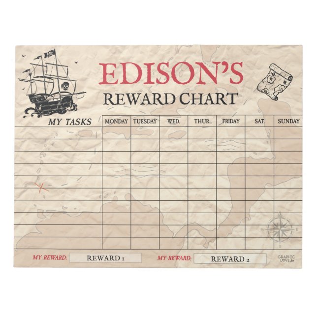 Bloc-note Tableau de récompense de carte pirate Nom personna (Devant)