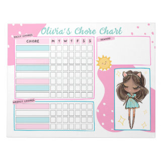 Bloc-note Tableau de récompense pour la fille de routine quo