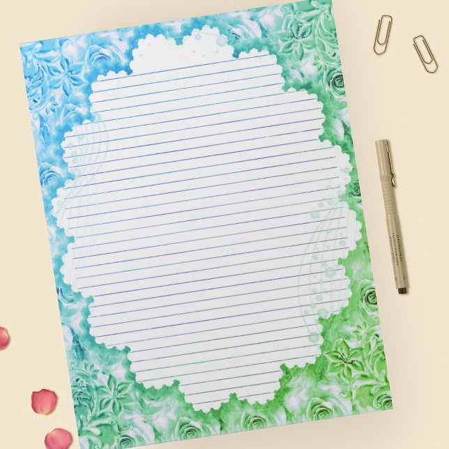 Bloc-note Taille de la lettre - Papier floral encadré bleu v (Créateur téléchargé)