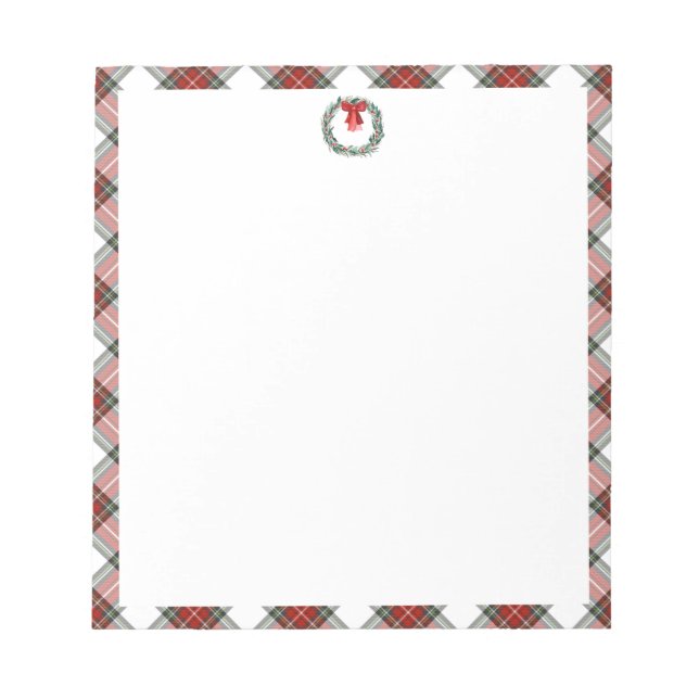 Bloc-note Tartan de Noël Plaid Wreath Bow Papier fixe (Devant)