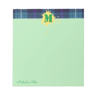 Bloc-note Tartan Tartan Plaid Personnalisé Monogramme Vert