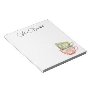 Bloc-note Tasses florales vert menthe rose