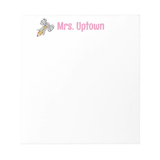 Bloc-note Teacher appreciation personalized pencil with bow (Devant)