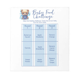 Bloc-note Teddy Bear Blue Baby shower Food Challenge Jeu