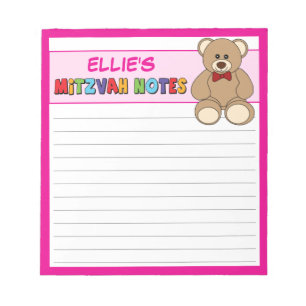 Bloc-note Teddy Bear personnalisée Mitzvah rose