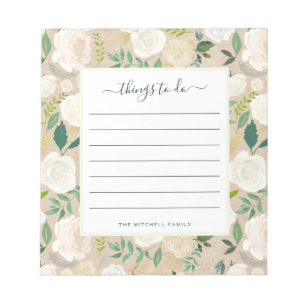 Bloc-note Tendance Rustique Fleurs Blanches sur Kraft   Chos