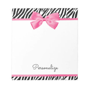 Bloc-note Tendance Zebra Print Chic Hot Rose Bow et nom