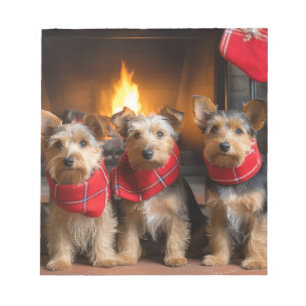 Bloc-note Terrier australien près du feu Noël