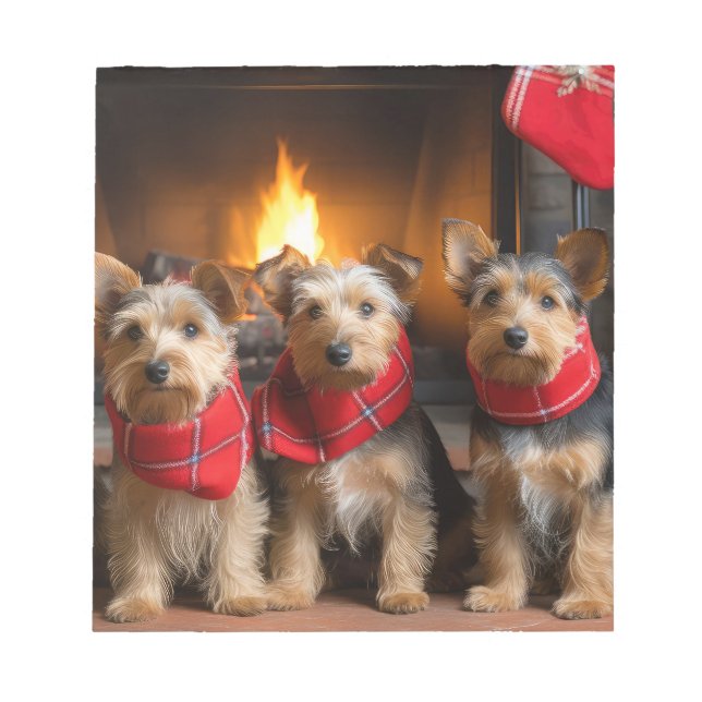 Bloc-note Terrier australien près du feu Noël (Devant)