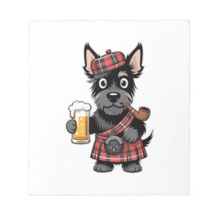Bloc-note Térrier écossais en kilt tartan avec bière et pipe