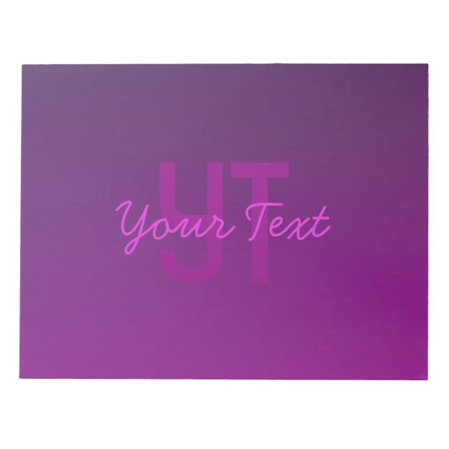 Bloc-note Texte monogramme modifiable moderne & Ombre violet (Devant)