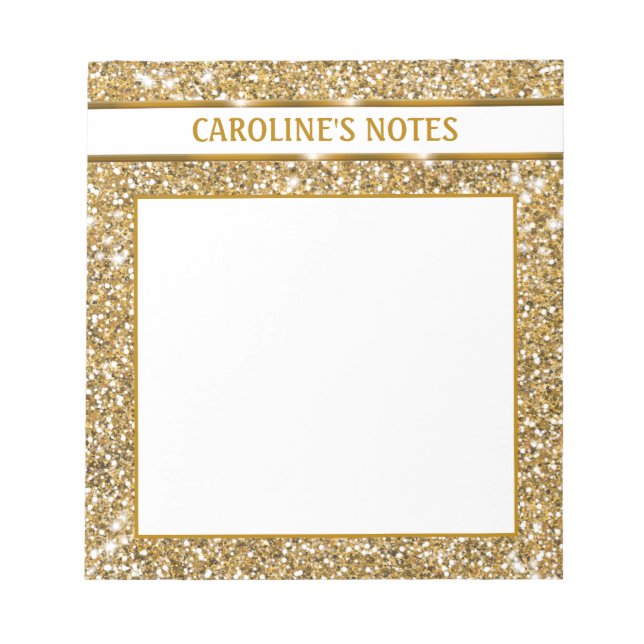 Bloc-note Texture de paillettes jaune doré faux & texte pers (Devant)