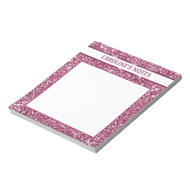 Bloc-note Texture de scintillement rose faux avec texte pers (Tourné)