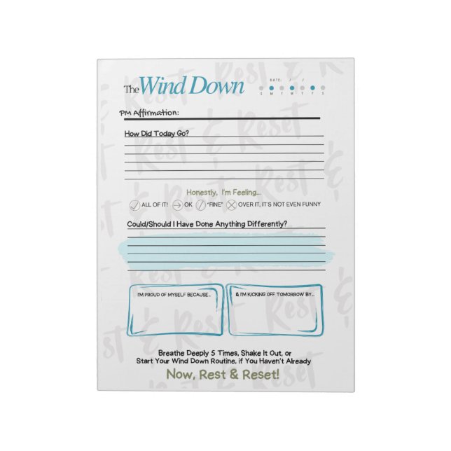 Bloc-note The WIND DOWN – 5-Minute Evening Journal Notepad (Tourné)