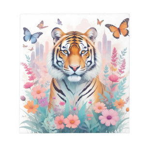 Bloc-note Tigre Vintage Animal Nature Forêt Jungle Fleurs