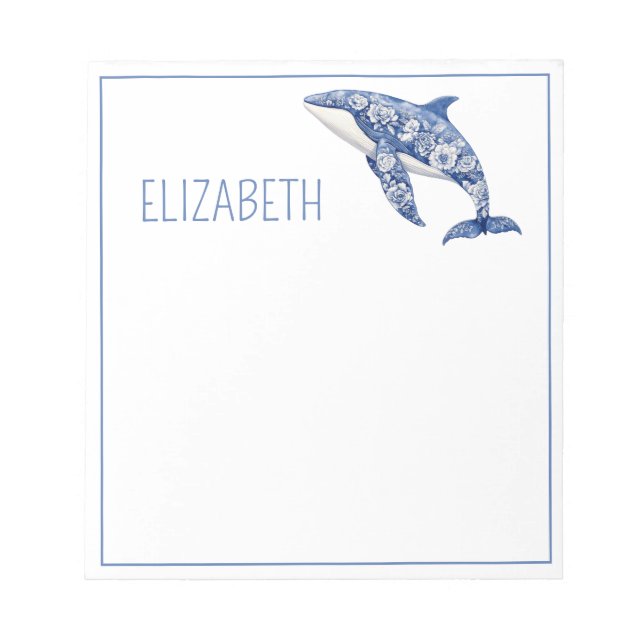 Bloc-note Toile Bleue Plage Florale Dauphin Personnalisé (Devant)