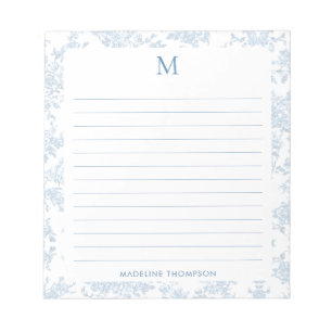 Bloc-note Toile Botanique Classique Monogramme Bleu Français