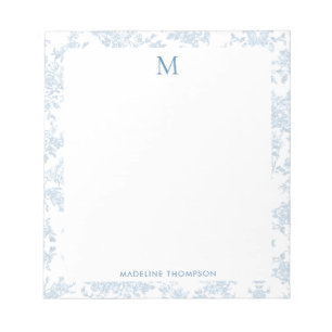 Bloc-note Toile de Botanique Classique Monogramme Bleu Franç