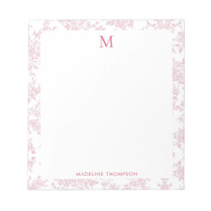 Bloc-note Toile de Jouy Botanique Classique Monogramme Rouge