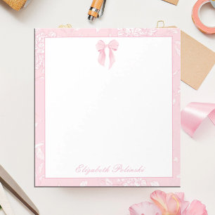 Bloc-note Toile de Jouy rose avec nœud classique personnalis