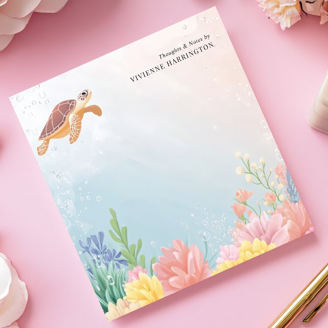 Bloc-note Tortue de mer aquarelle corail personnalisée  (Créateur téléchargé)