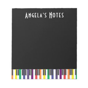 Bloc-note Touches de piano arc-en-ciel sur fond noir