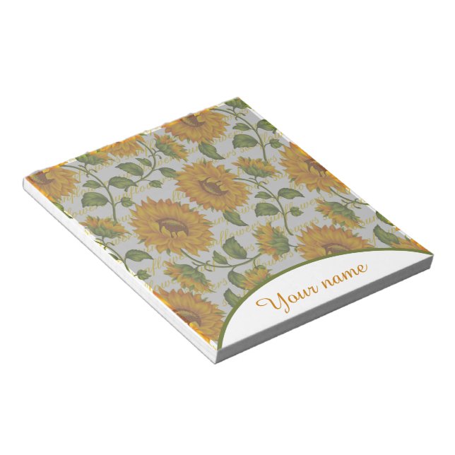 Bloc-note Tournesols et texte personnalisés (Incliné)