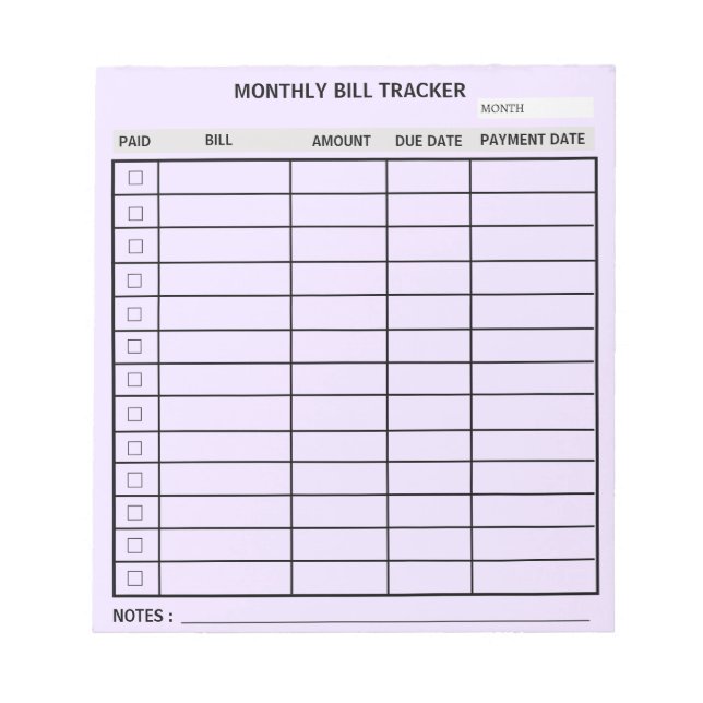 Bloc-note Tracker de facturation mensuelle personnalisée ten (Devant)