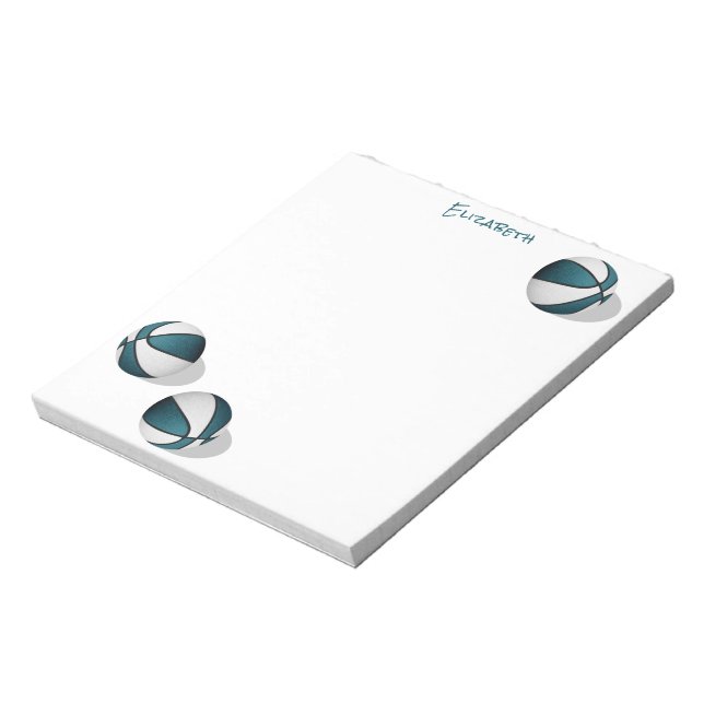 Bloc-note trois balles de basket blanc turquoise nom personn (Tourné)