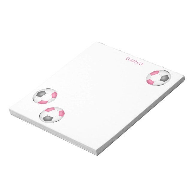 Bloc-note trois balles de football gris rose nom filles (Tourné)