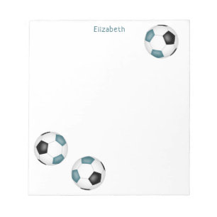 Bloc-note trois balles turquoises de football noir nom du jo